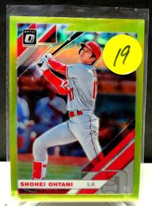 lot 19 image: 2019 SHOHEI OHTANI PANINI DONRUSS OPTIC LIME REFRACTOR #164 ANGELS - NMMT