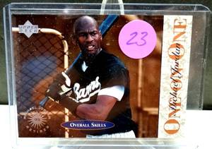 lot 23 image: Michael Jordan 95 Retires One on One #5 Upper Deck Baseball Card