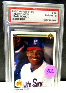 lot 32 image: PSA GRADED 8 - 1990 Upper Deck - Sammy Sosa Rookie Baseball Card $$
