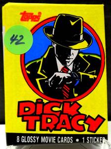 lot 42 image: 1990 Dick Tracy Movie Trading Cards Wax Pack 8 Cards 1 Sticker - SEALED
