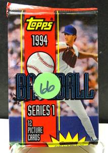 lot 66 image: SEALED 1994 TOPPS SERIES 1 BASEBALL WAX PACK FACTORY SEALED 12 CARDS PER PACK