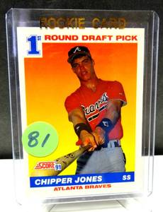 lot 81 image: ROOKIE - 1991 Score Chipper Jones Atlanta Braves 671 Baseball Card First Round Draft Pick