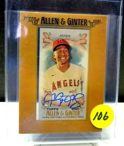 lot 106 image: ROOKIE AUTOGRAPH CARD - JAHMAI JONES FMA-JJ - Mini Frames Autograph 2021 Topps Allen & Ginter Angels RC $$
