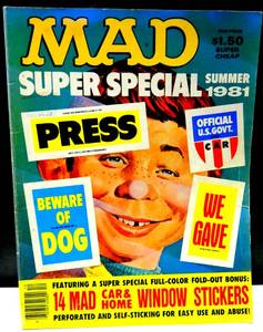 lot 113 image: Mad Magazine Super Special Summer 1981 Bonus Window Stickers Still Attached