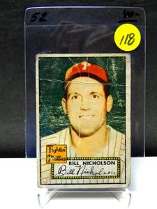 lot 118 image: ORIGINAL 1952 Topps Baseball #185 Bill Nicholson - PHILADELPHIA PHILLIES