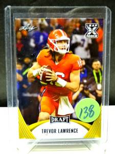 lot 138 image: ROOKIE #1 DRAFT - TREVOR LAWRENCE 2021 LEAF DRAFT FOOTBALL 1st ROOKIE CARD RC #01