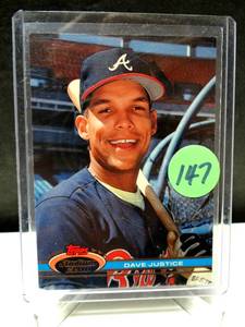 lot 147 image: 1991 TOPPS STADIUM CLUB DAVID JUSTICE ATLANTA BRAVES CARD #26 NMMT