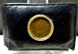 lot 204 image: AWESOME 1896 INDIAN HEAD PENNY LEATHER & MAGNETIC MONEY CLIP