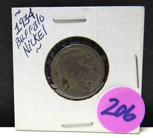 lot 206 image: 1934 BUFFALO NICKEL CARDED
