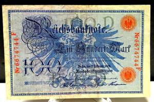 lot 247 image: VINTAGE 1908 GERMAN Reichsbanknote 100 Mark Note