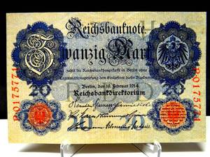 lot 248 image: VINTAGE 1914 20 Mark WWI German REICHSBANKNOTE