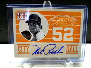 lot 261 image: AUTOGRAPHED CARD - 2013 Panini Hometown Heroes City Hall Signatures Mike Boddicker #CHMB Auto $$