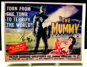lot 288 image: AUTHENTIC AUTOGRAPH - THE MUMMY 1959 PETER CUSHING, CHRISTOPHER LEE & (YVONNE FURNEAUX HAND SIGNED 5X7 COLOR PHOTO $$