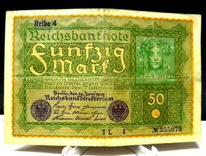 lot 290 image: 1919 50 (Funfzig) Mark Reichsbank Note Germany