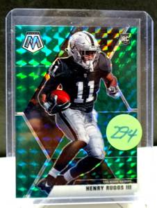 lot 294 image: FORMER ROOKIE STAR (ARRESTED ON DUI) - 2020 Mosaic GREEN PRIZM NFL ROOKIE CARD Henry Ruggs RC Vegas RAIDERS