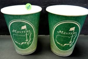 lot 309 image: PAIR OF OFFICIAL AGUSTA MASTERS STYROFOAM COFFEE CUPS - RARE AS MOST ARE DESTROED AFTER USE