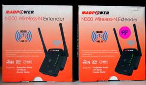 lot 48 image: Madpower N300 Internet Signal Booster Wireless-N Extender With WPS Push Button (2X$)