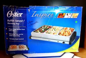 lot 80 image: Oster Buffet Server Warming Tray  Triple Tray, 2.5 Quart - IN BOX