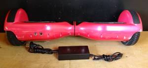 lot 145 image: RED HOVERBOARD WITH CHARGER - TESTEDWORKS (SMALL TESTI DIDNT WANT TO FALL DOWN - LOL)