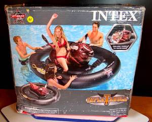 lot 161 image: BIG $ ITEM - 94 X 77 X 32 Inflat-A-Bull, Inflatable Ride-On Pool Toy with Realistic Print UNUSED IN ORIG BOX
