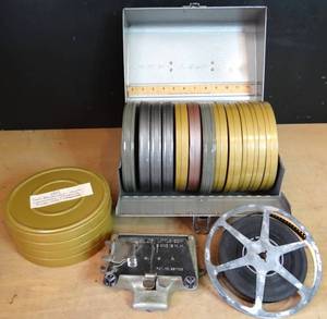 lot 321 image: FAMILY HOME COLLECTION OF VINATGE SUPER 8 REELS WITH METAL STORAGE BOX & MANSFIELD LITTLE GEM 8 & 16 mm SPLICER
