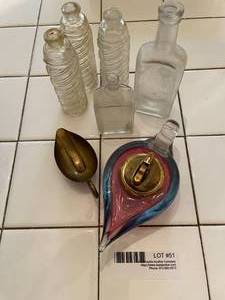 lot 51 image: Antique bottle asst. plus Aladdin like lighter &amp pouring boat&nbsp