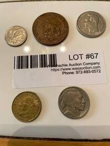 lot 67 image: Coins - Buffalo Nickel, Mexico, Venezuela, Barbados, Cuba&nbsp