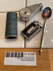 lot 128 image: Ladies Lighter Cover, Painter Lighter, Old Perfume Mister, &amp Cloisonn spoon