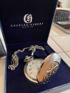 lot 146 image: Leather pouch travelling Communion Service for two wbelt loop and Charles-Hubert of Paris, France Christian Emblem Pocket Watch
