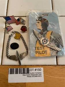 lot 150 image: Commemorative Pilot Propeller Bracelet &amp pin plus misc. flag pins