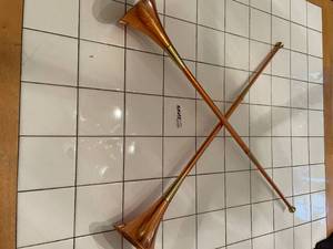 lot 161 image: Pair of real Heralds Horns - copper &amp brass