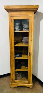 lot 8 image: Solid Wood TowelProduct Cabinet with Glass Front Door (contents not included)