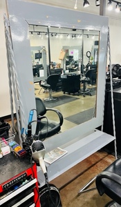 lot 65 image: Gray Metal Double-Sided Stylist Station