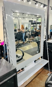 lot 69 image: Gray Metal Double-Sided Stylist Station