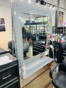 lot 73 image: Gray Metal Double-Sided Stylist Station