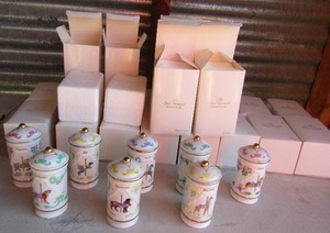 lot 3 image: Lenox 1993 hand crafted Spice Carousel porcelain set. 24 spice jars in boxes Appears new never used    Xs $$$