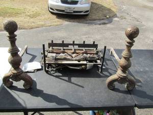 lot 99 image: FIRE PLACE ANDIRONS  & FIREPLACE GAS INSERT