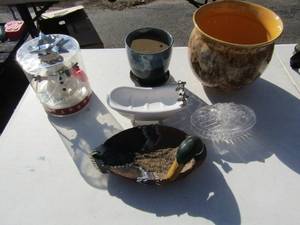 lot 114 image: Misc. lot- soap dish, planters, tea lights, candy dish and more