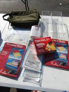 lot 115 image: NIP fabric storage drawer, NEW 2 tier plastic storage drawer organizer, NEW sweater bags and shaving kits