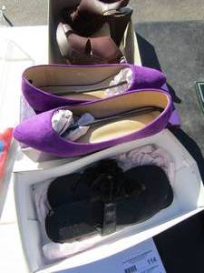 lot 116 image: Womans size 8 shoes- Ollio purple slides, black slides, Lucky high heel  strappy sandals