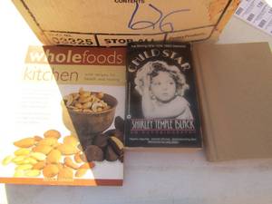 lot 126 image: Box of books- Cook books, coloring books, Life of Shirley temple and more