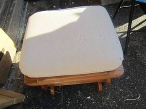 lot 131 image: Gliding foot stool brown wood tan cover 17x21 x18