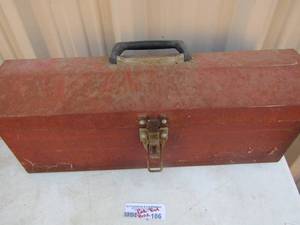 lot 186 image: Red tool box, nails, staples and screws