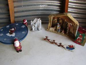 lot 204 image: 4x12 Santa platter NIB by Home Interiors, NEW Heirloom Christmas bear, Nativity set in crche