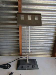 lot 215 image: Beautiful table lamp with 2 plugs on base and metal shade