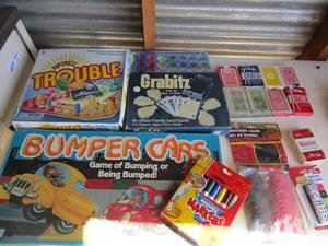 lot 216 image: Kids lot- Bumper cars, popomatic trouble, grabitz, water color paint and markers