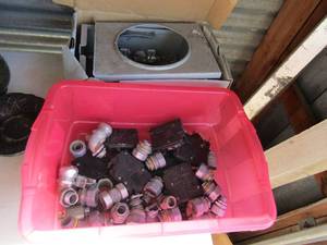 lot 223 image: Meter cover and box of electronic parts