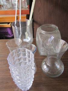 lot 235 image: glass vases, fishbowl and water pitcher