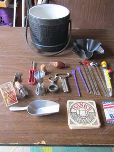 lot 237 image: Ice bucket, drink sticks, toothpicks, shot glasses ice scoop and more