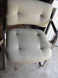 lot 240 image: Metal Kitchen Chairs WHITE FABRIC  WITH CHROME 30x23x23  QTY 4
